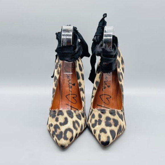 Lanvin x H&M Leopard Print Rhinestone Ribbon Wrap Heels - Size 5 / EUR 36 - Picture 3 of 8